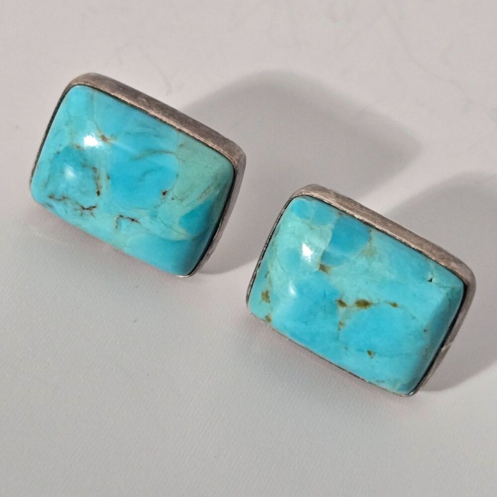Jay King DTR Turquoise Stud Earrings Sterling Silver 925 Rectangular Signed